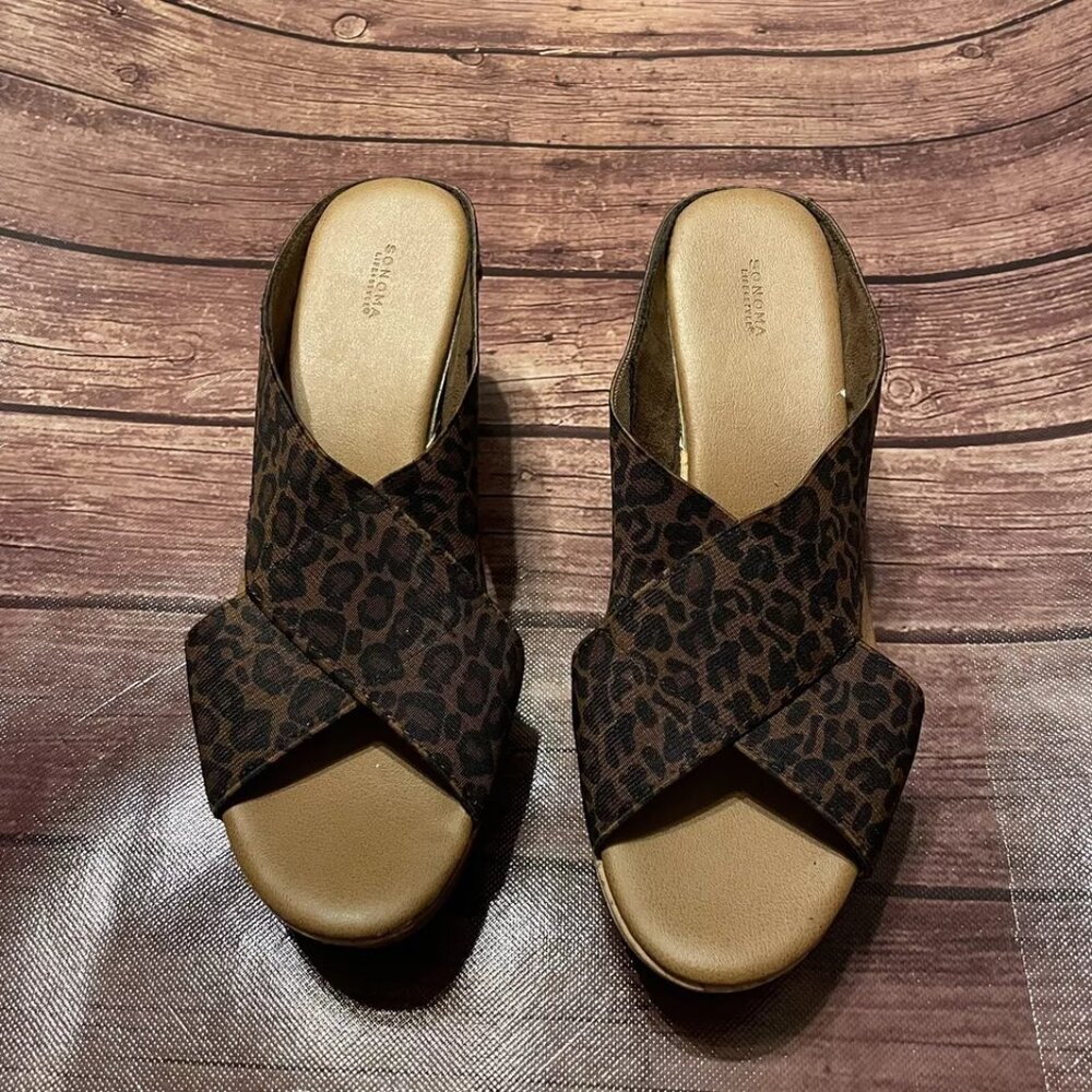 Women’s Sonoma Joie Leopard Print Wedge Sandals Heels 9 SNJOIELEOPARD